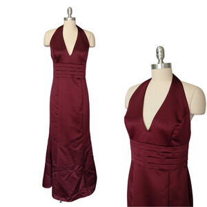 Jessica McClintock Vintage Y2K Prom Dress Size 10 Burgudy Halter Satin Fairy